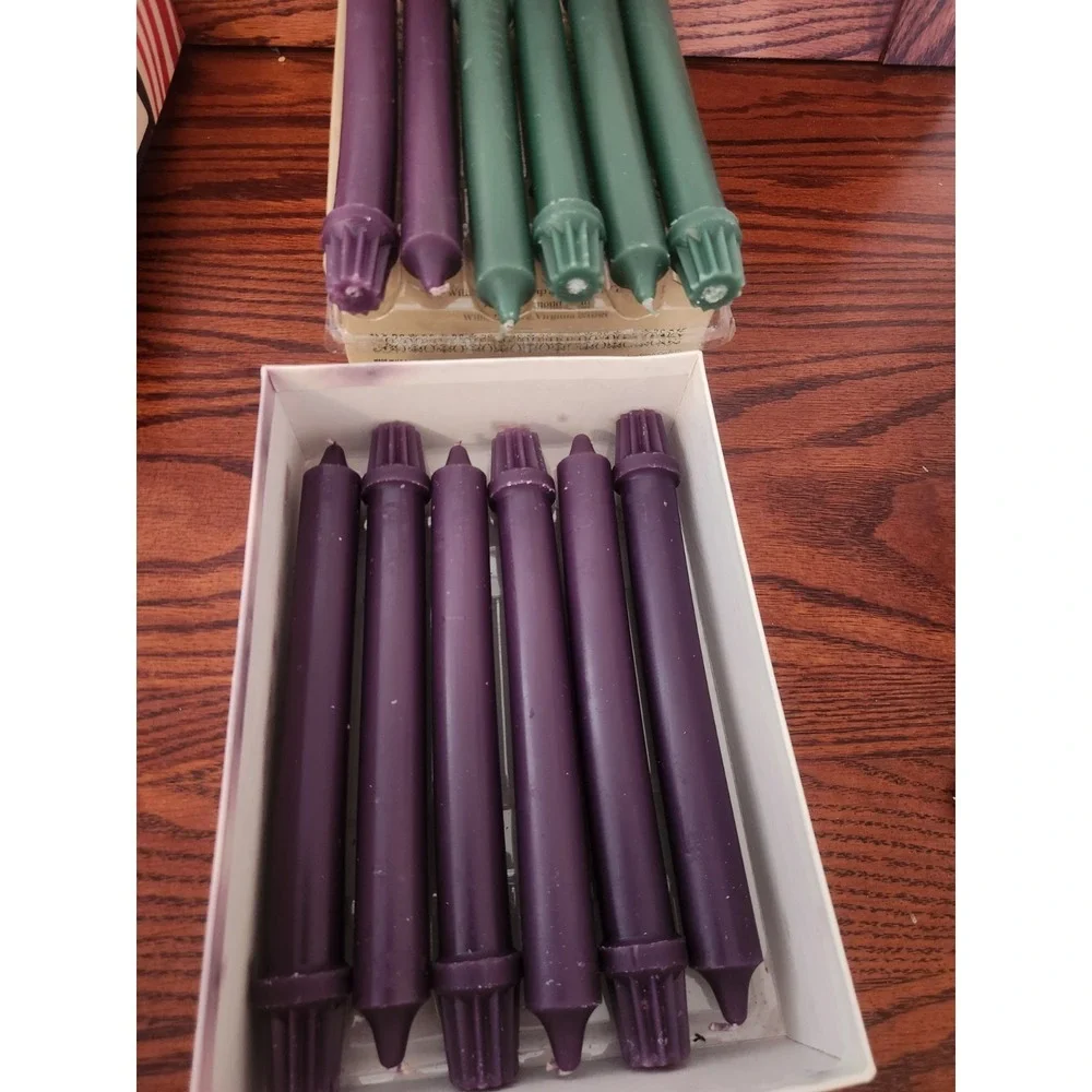 Vtg Williamsburg Soap And Candle Co. Tradition Candles 12 Total 8 Purple 4 Green